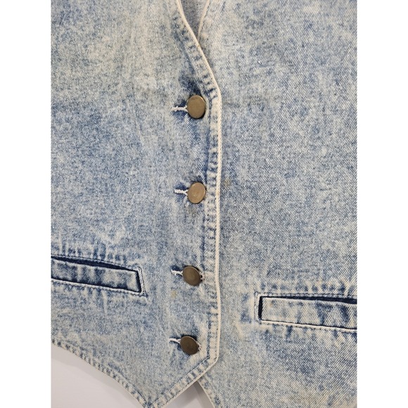 Pinot Noir Vintage 80s Acid Wash Denim Vest Blue Cotton Back Bows Womens Medium - Picture 3 of 8